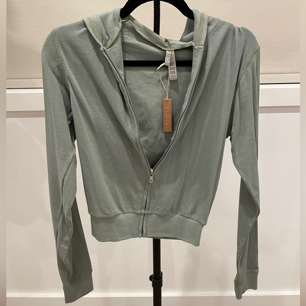 Skims New LOGO POINTELLE ZIP HOODIE | MINERAL